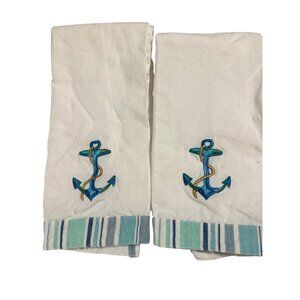 2 Kay Dee Designs Cotton Nautical Anchor Kitchen Towels Blue & Green Embroidery